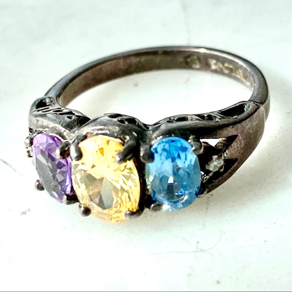 I LOVE You Sterling Silver Trio Citrine Ring 5.25
